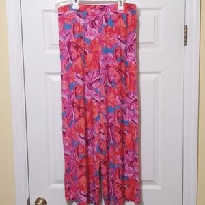 Issac Mizrahi Hibiscus Orange Pink Palazzo Pants